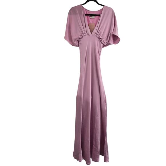NWT Anthropologies BHLDN Amelia Deep-V Satin Maxi Dress Pink formal size XS $220 - Picture 5 of 13